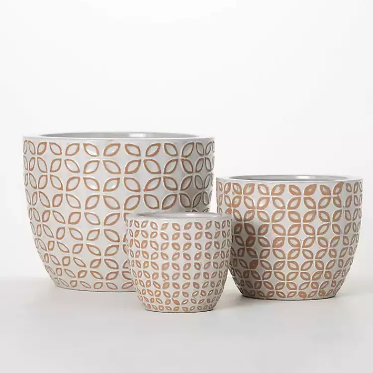 Planters-Kirklands Home White Geometric Clay Planters, Set of 3