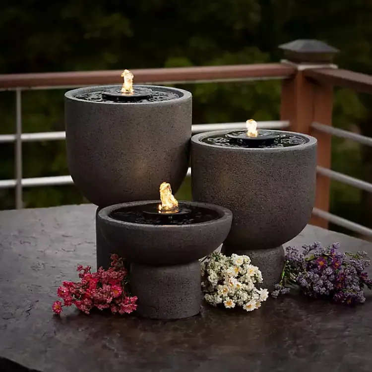 Garden Decor-Kirklands Home Resin Pedestal Outdoor Fountain, 13 in. Gray