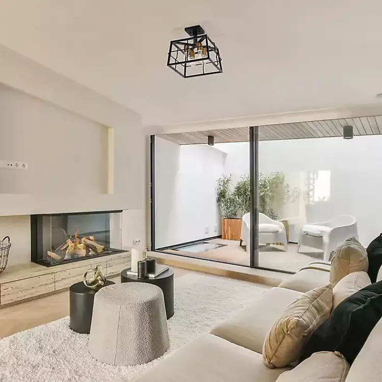 Flush Mount Lighting-Kirklands Home Ironhouse Flush Mount Light Black