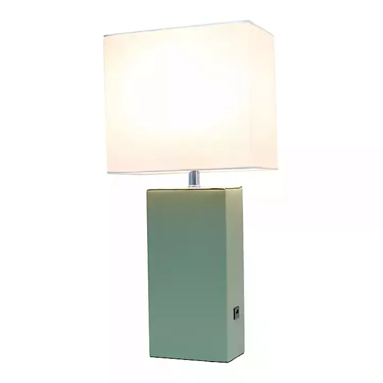 Table Lamps-Kirklands Home Sage Leather Charging Table Lamp Green