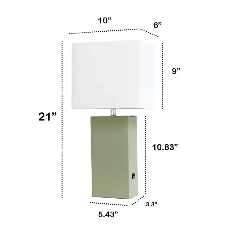 Table Lamps-Kirklands Home Sage Leather Charging Table Lamp Green