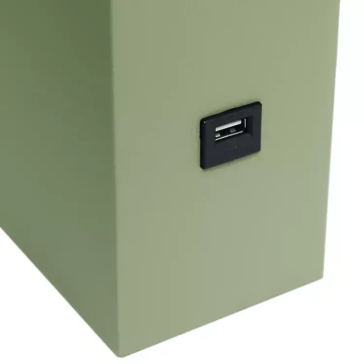 Table Lamps-Kirklands Home Sage Leather Charging Table Lamp Green