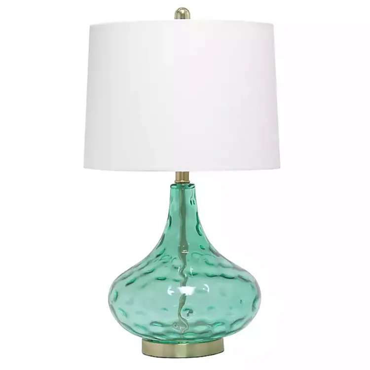 Table Lamps-Kirklands Home Seafoam Dimpled Glass Teardrop Table Lamp Blue