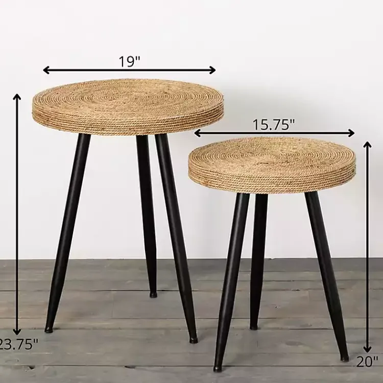 Accent & End Tables-Kirklands Home Natural Wood and Seagrass Accent Tables, Set of 2 Tan