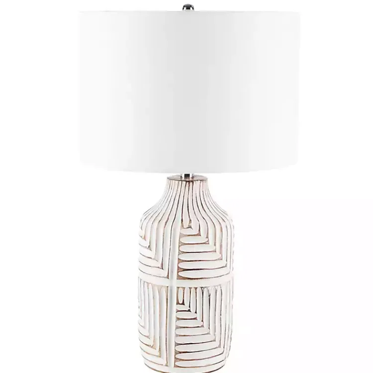 Table Lamps-Kirklands Home Ivory Carved Wood Dianne Table Lamp White