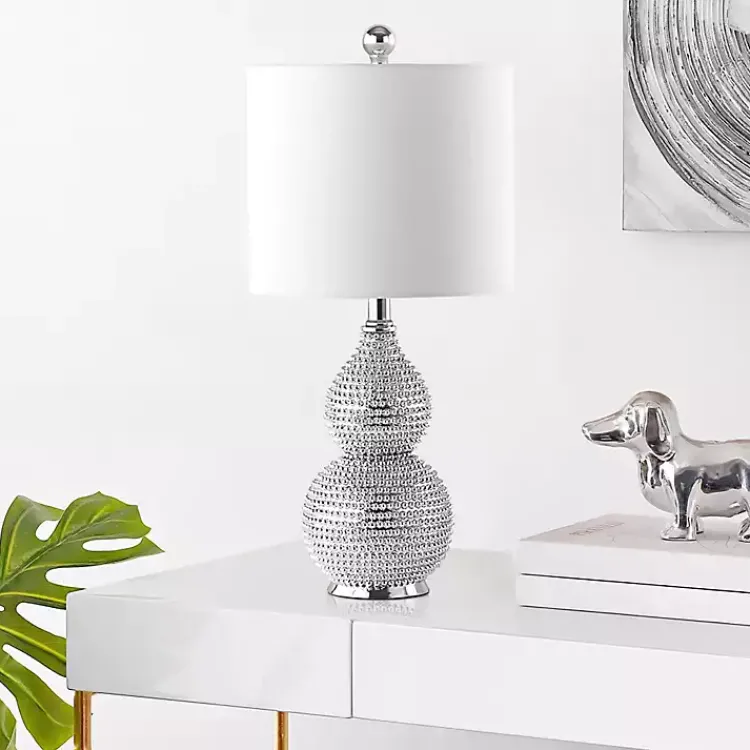 Table Lamps-Kirklands Home Silver and Chrome Textured Table Lamp White
