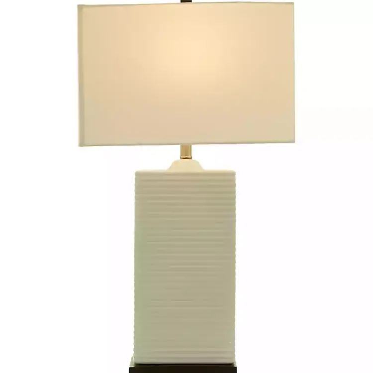 Table Lamps-Kirklands Home Ceramic Fluted Rectangular Table Lamp White