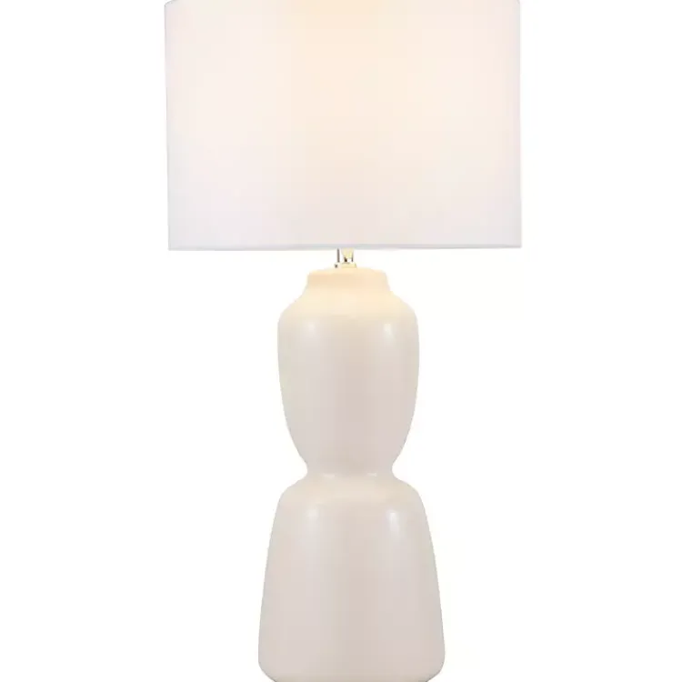 Table Lamps-Kirklands Home Cream Ceramic Rounded Hourglass Table Lamp
