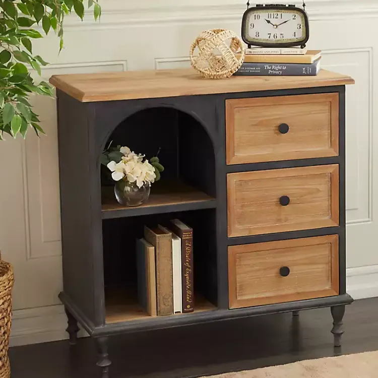 Cabinets & Sideboards-Kirklands Home Black Metal and Brown Wood Storage Cabinet