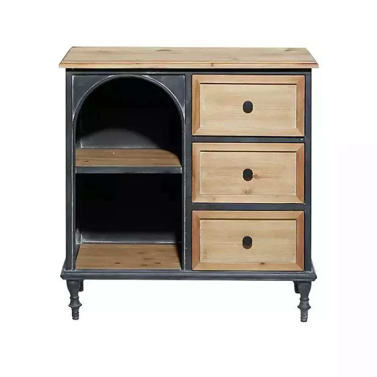 Cabinets & Sideboards-Kirklands Home Black Metal and Brown Wood Storage Cabinet