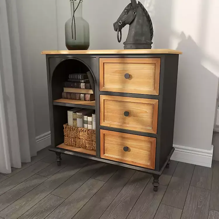 Cabinets & Sideboards-Kirklands Home Black Metal and Brown Wood Storage Cabinet