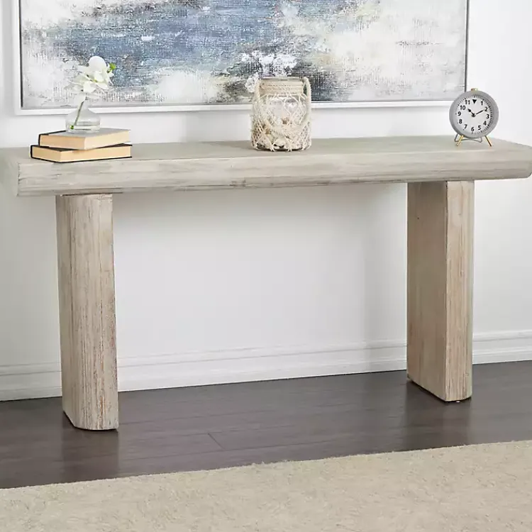 Console Tables-Kirklands Home Natural Wood Grain Console Table Ivory