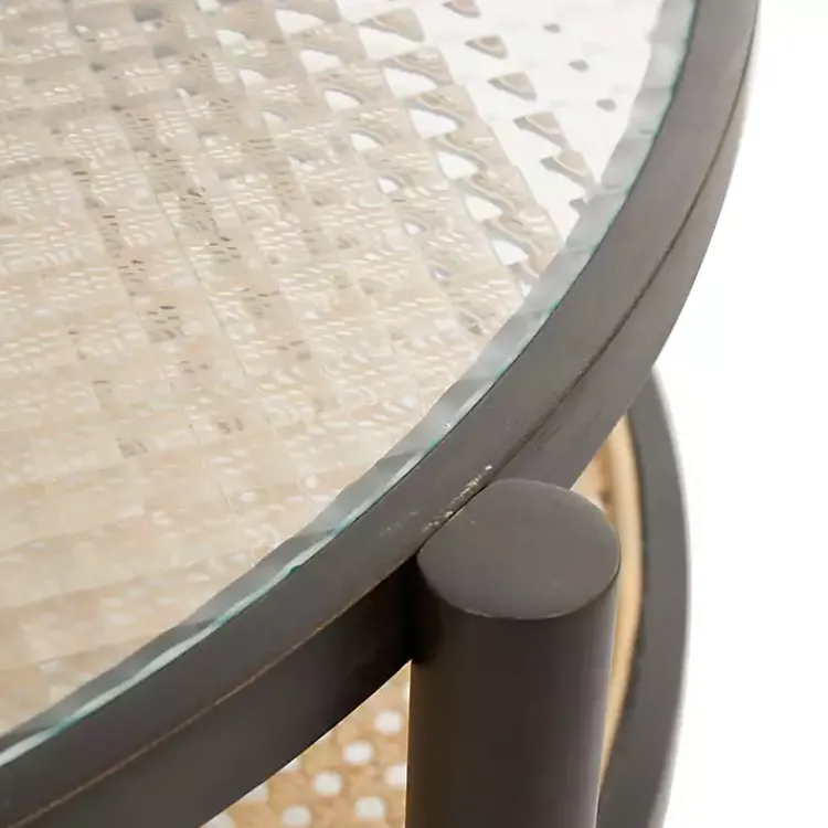 Coffee Tables-Kirklands Home Rattan and Glass 2-Tier Coffee Table