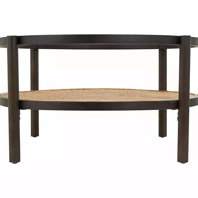 Coffee Tables-Kirklands Home Rattan and Glass 2-Tier Coffee Table