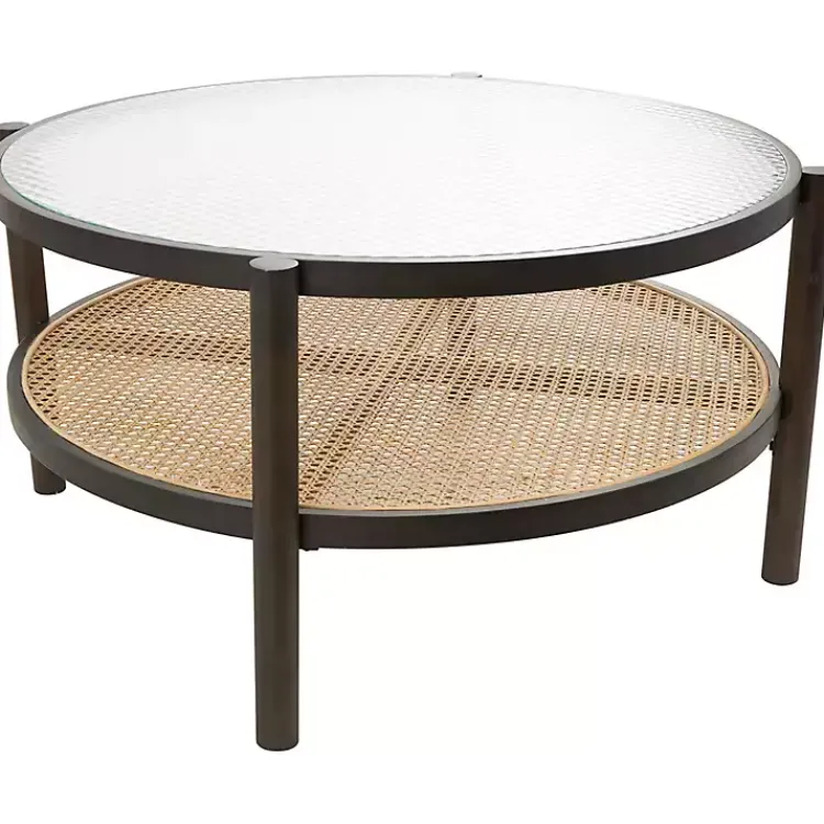 Coffee Tables-Kirklands Home Rattan and Glass 2-Tier Coffee Table