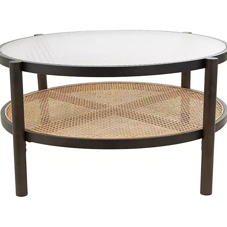 Coffee Tables-Kirklands Home Rattan and Glass 2-Tier Coffee Table