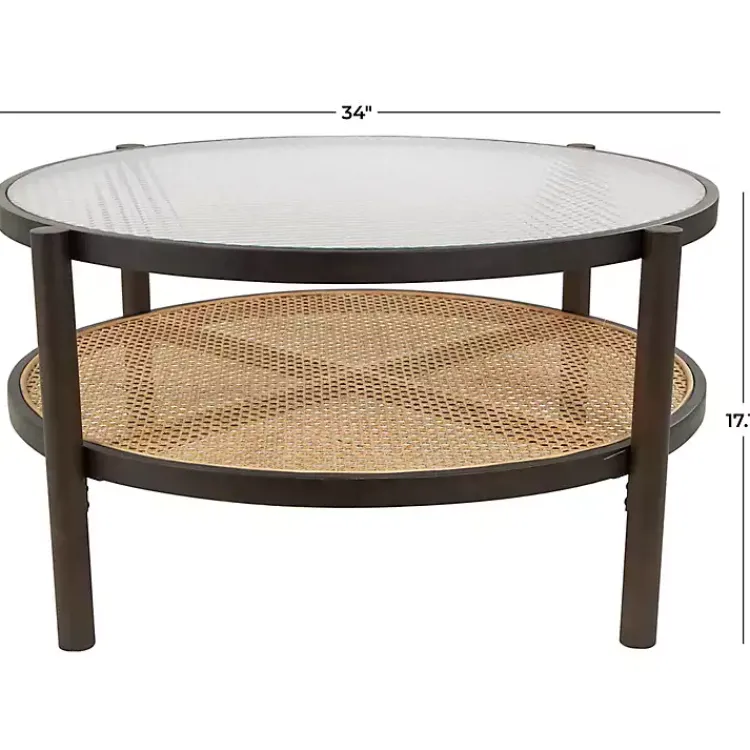 Coffee Tables-Kirklands Home Rattan and Glass 2-Tier Coffee Table