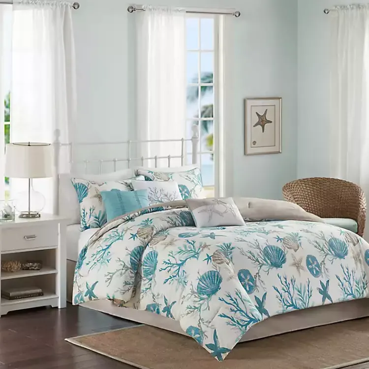 Comforters-Kirklands Home Aqua Coastal 7-pc. Queen Comforter Set