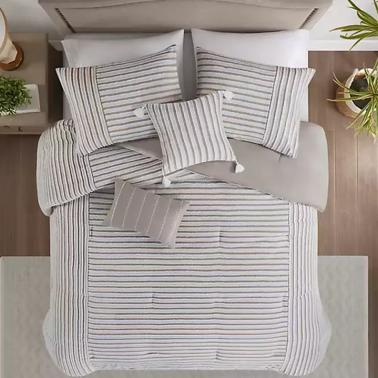 Comforters-Kirklands Home Neutral Striped 5-pc. King Comforter Set
