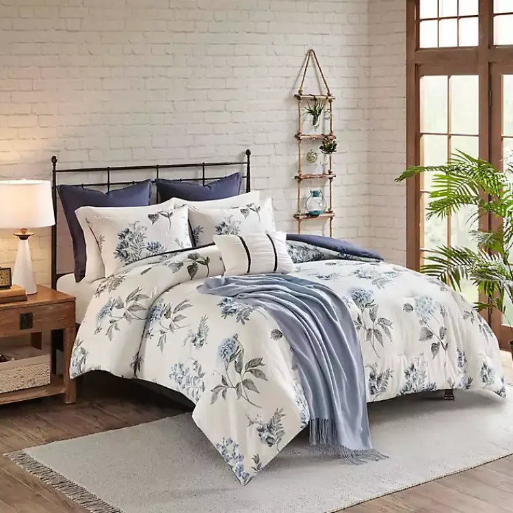 Comforters-Kirklands Home Blue Floral 7-pc. Full/Queen Comforter Set