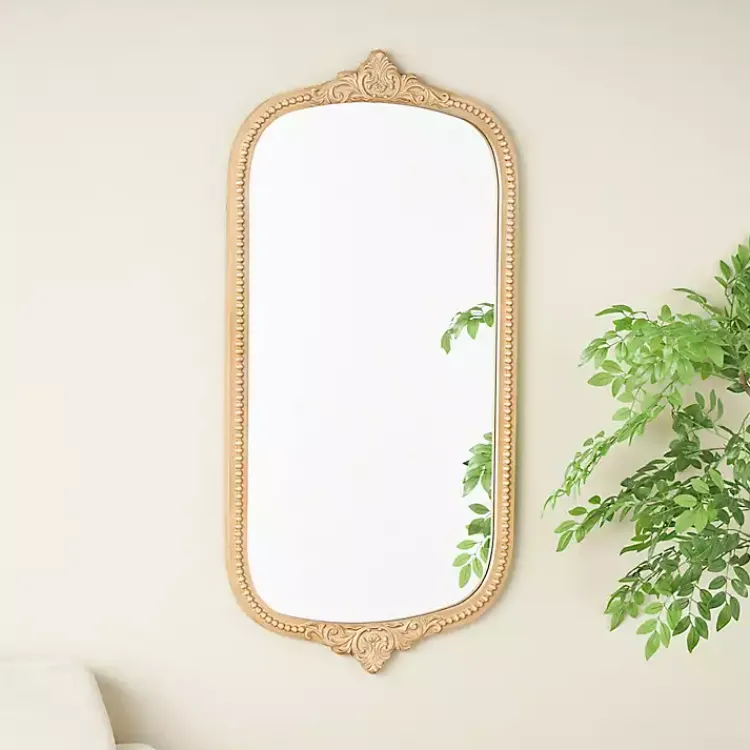 Decorative Mirrors-Kirklands Home Gold Beaded Scroll Frame Wall Mirror