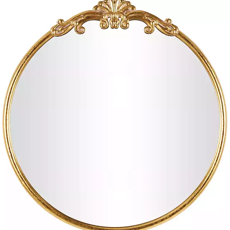 Decorative Mirrors-Kirklands Home Gold Round Baroque Wall Mirror