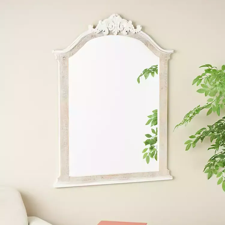 Decorative Mirrors-Kirklands Home Cream Arched Rectangle Scroll Wall Mirror