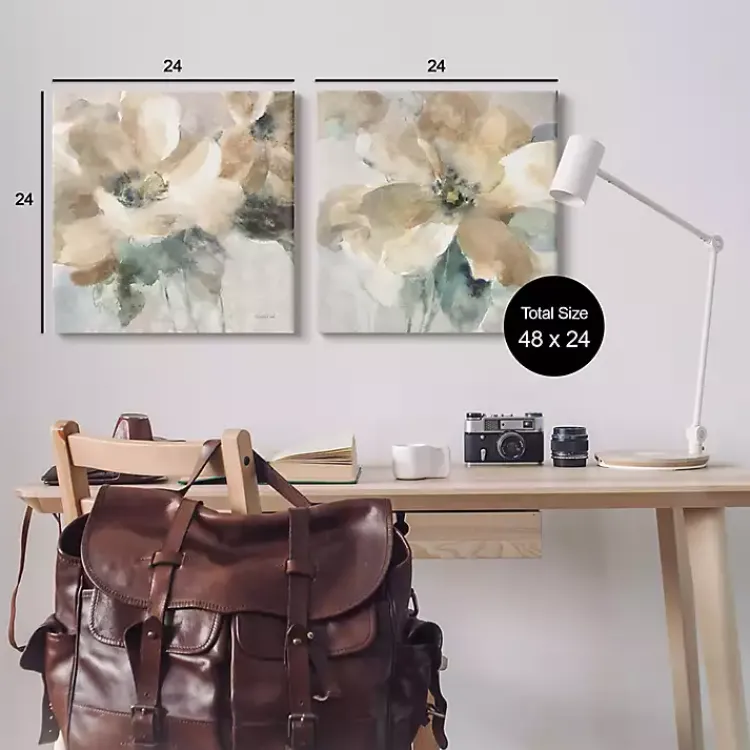 Canvas Art-Kirklands Home Beige Abstract Flowers Canvas Art Prints, Set of 2 Tan