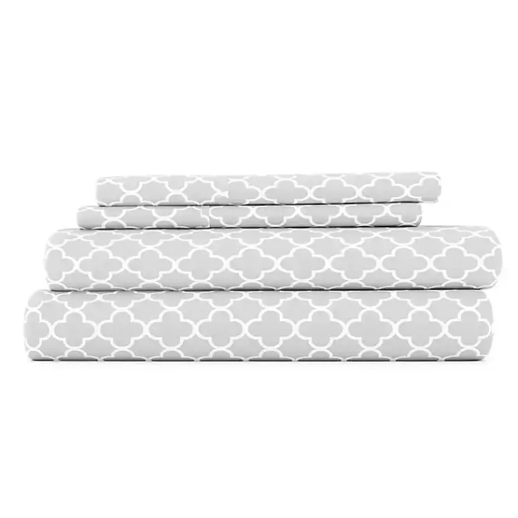 Bed Sheets-Kirklands Home Quatrefoil 4-pc. King Sheet Set Gray