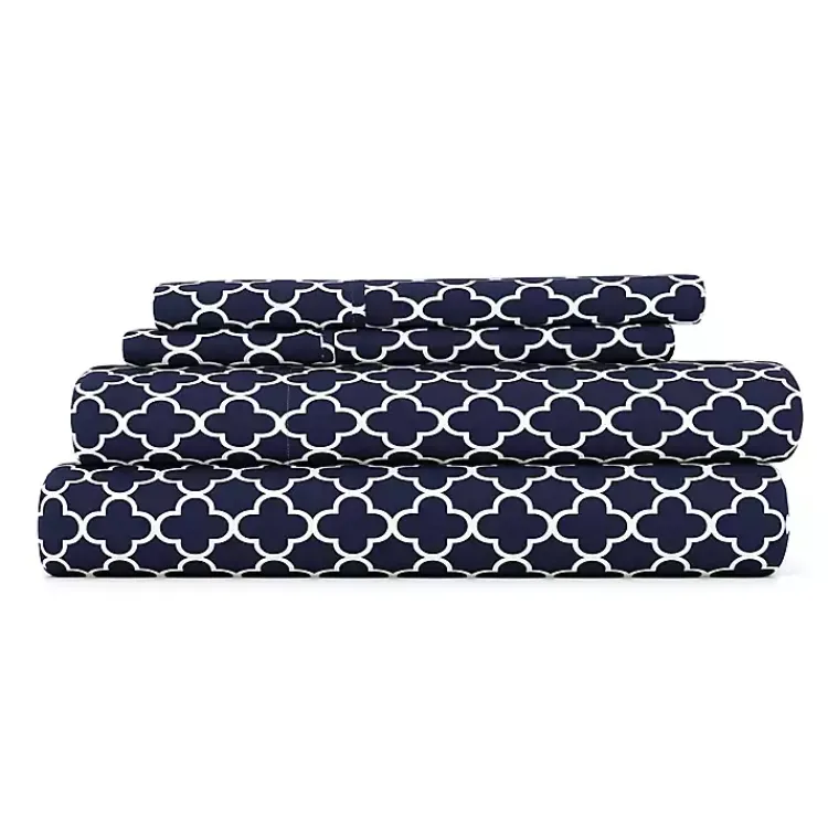 Bed Sheets-Kirklands Home Navy Quatrefoil 4-pc. King Sheet Set Blue