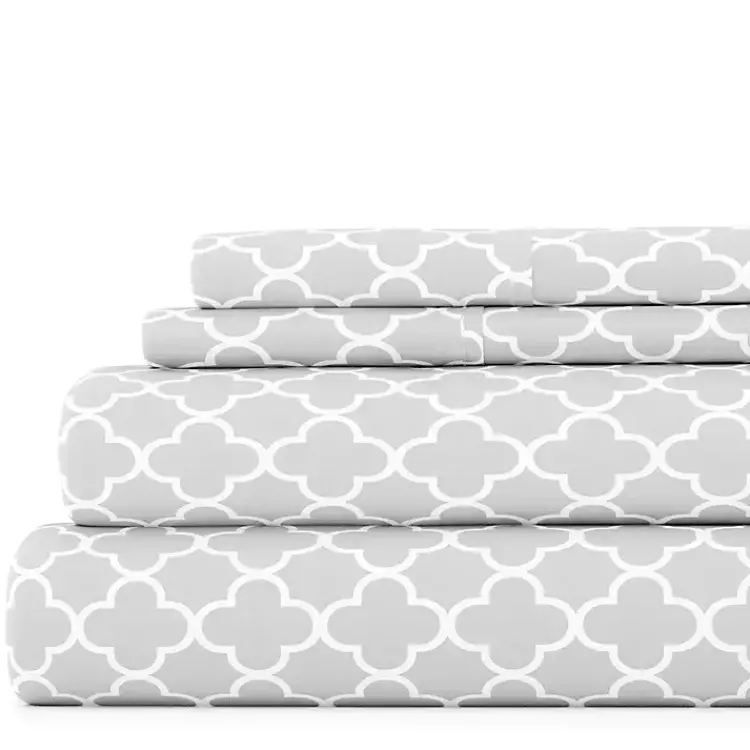 Bed Sheets-Kirklands Home Quatrefoil 4-pc. Queen Sheet Set Gray