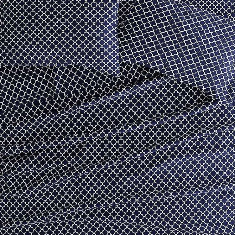 Bed Sheets-Kirklands Home Navy Quatrefoil 4-pc. Queen Sheet Set Blue