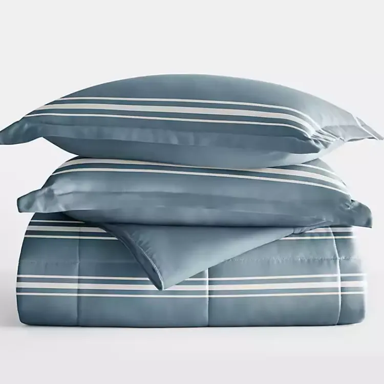 Comforters-Kirklands Home Striped Reversible 3-pc. King Comforter Set Blue