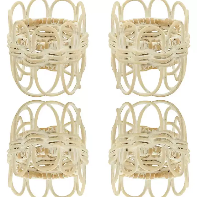 Table Linens-Kirklands Home Cream Twisted Rattan Napkin Rings, Set of 4 White