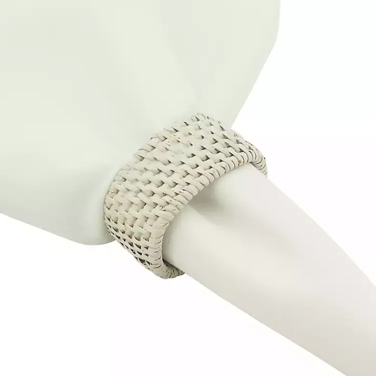 Table Linens-Kirklands Home Cream Woven Rattan Oval Napkin Rings, Set of 4 White