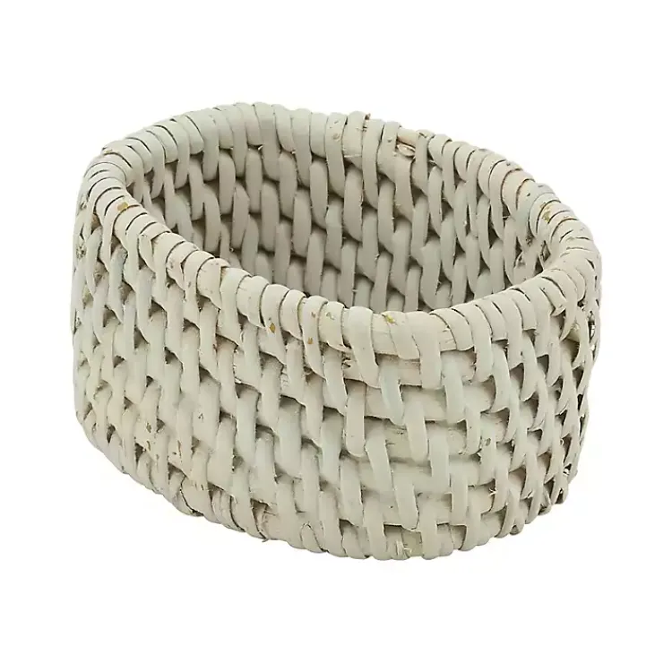 Table Linens-Kirklands Home Cream Woven Rattan Oval Napkin Rings, Set of 4 White
