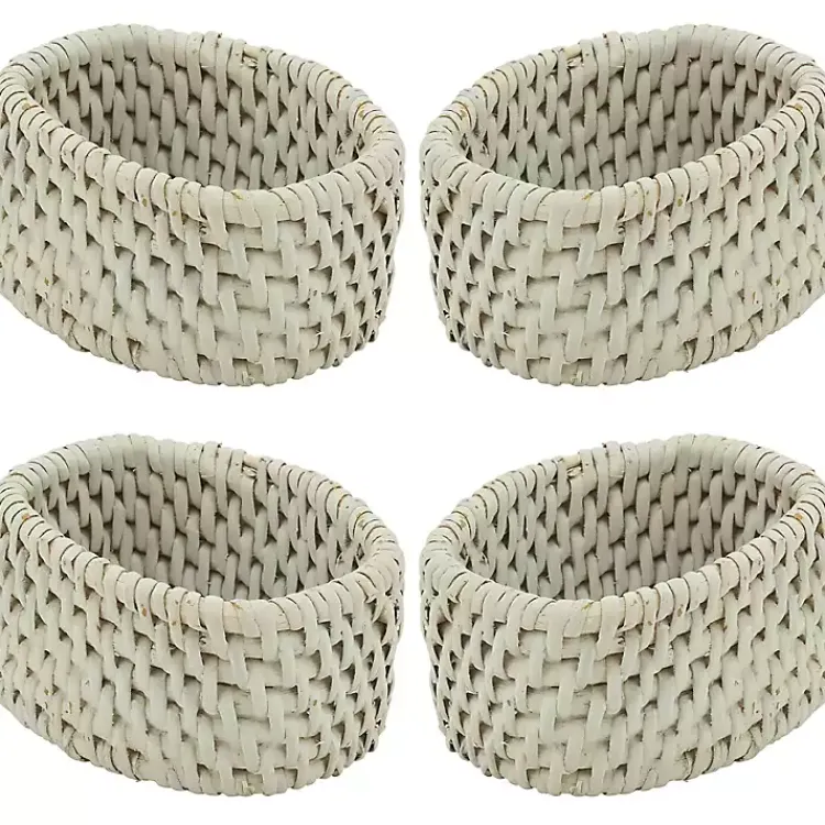 Table Linens-Kirklands Home Cream Woven Rattan Oval Napkin Rings, Set of 4 White