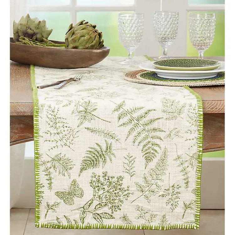 Table Linens-Kirklands Home Green Botanical Whipstitch Table Runner