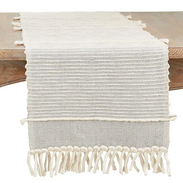 Table Linens-Kirklands Home Striped Chunky Fringe Table Runner