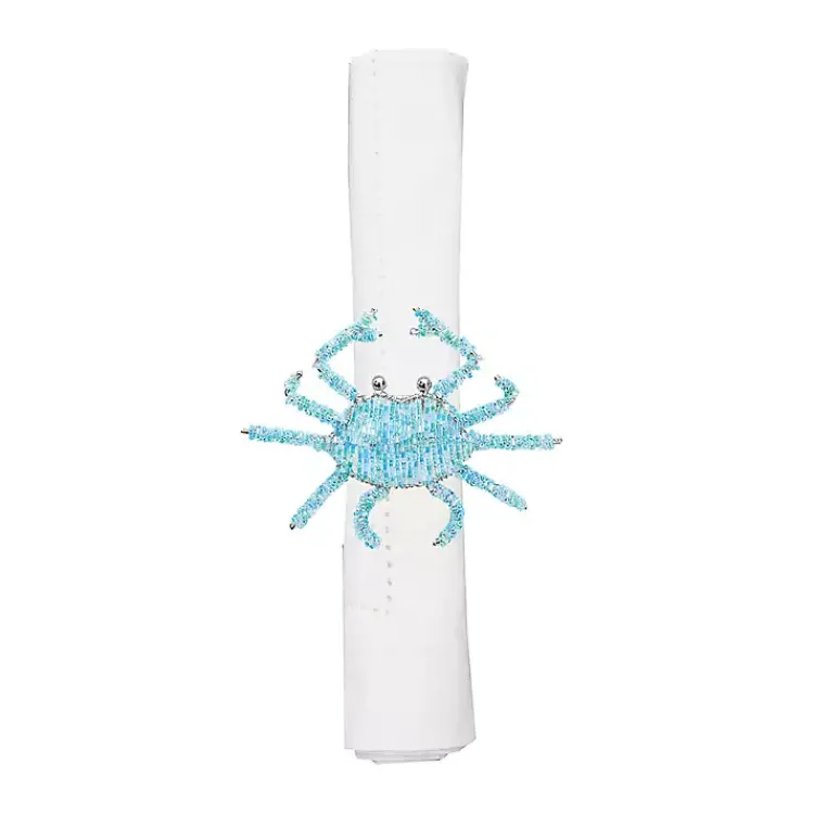Table Linens-Kirklands Home Aqua Beaded Crab Napkin Rings, Set of 6 Blue