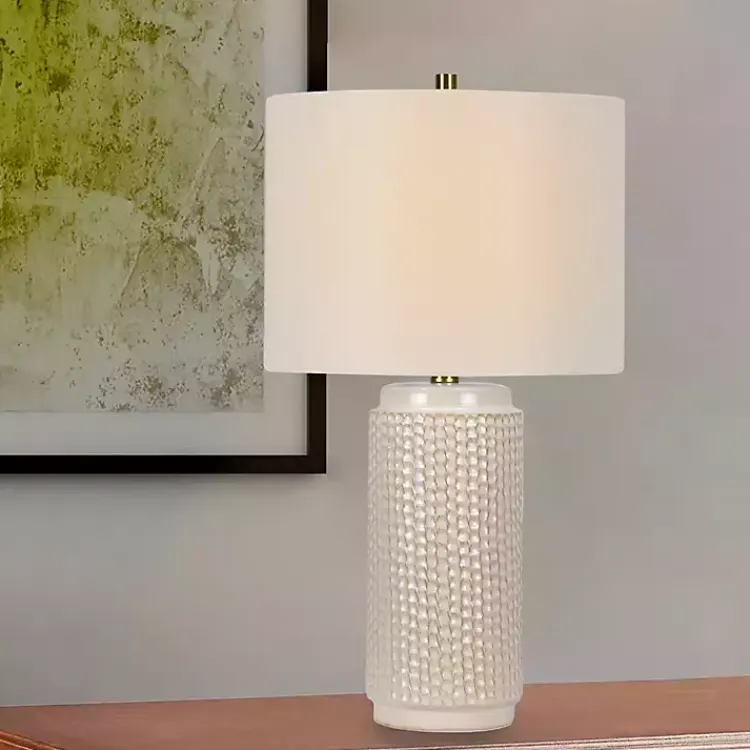 Table Lamps-Kirklands Home Textured Cylinder Table Lamps, Set of 2 White