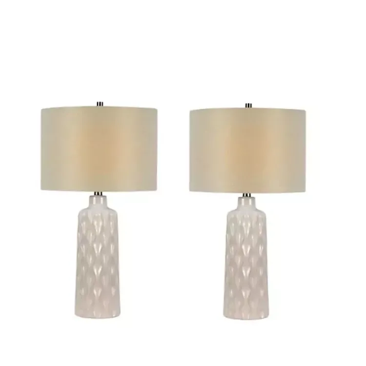 Table Lamps-Kirklands Home White Honeycomb Wave Table Lamps, Set of 2 Tan