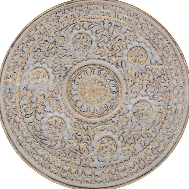 Accent & End Tables-Kirklands Home Round Antique Etched Pedestal Accent Table Gray