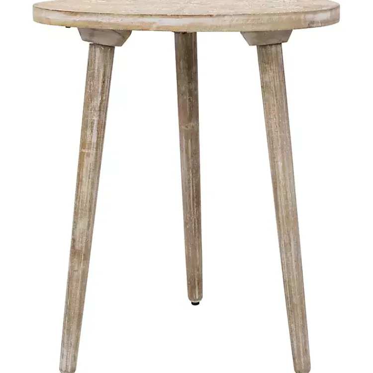 Accent & End Tables-Kirklands Home Round Brushed White Engraved Accent Table