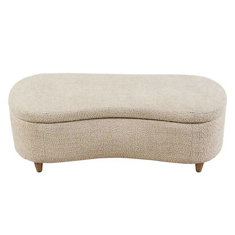 Benches & Ottomans-Kirklands Home Cream Boucle Flip-Top Storage Bench White