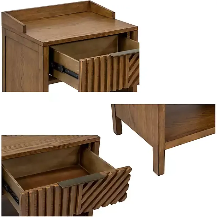 Nightstands-Kirklands Home Walnut Mid-Century Modern Carved Nightstand Brown