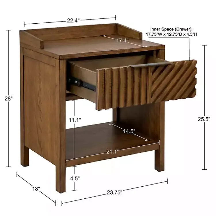 Nightstands-Kirklands Home Walnut Mid-Century Modern Carved Nightstand Brown