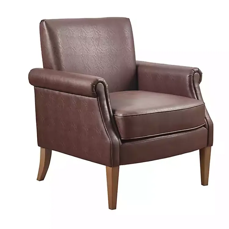 Accent Chairs-Kirklands Home Faux Leather Classic Accent Chair Brown