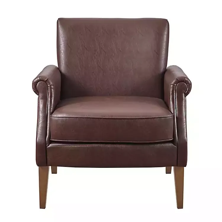 Accent Chairs-Kirklands Home Faux Leather Classic Accent Chair Brown