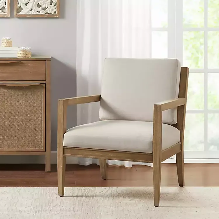 Accent Chairs-Kirklands Home Cream Slatted Wood Accent Chair White